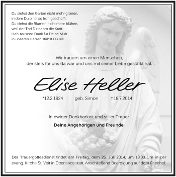 Traueranzeige von Elise Heller von Pegnitz-Zeitung